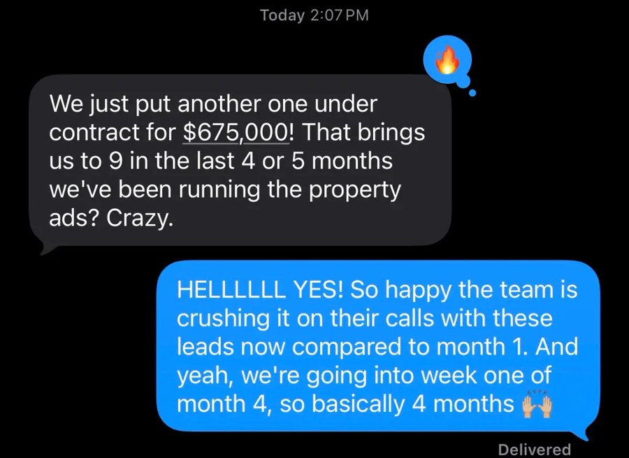 Client text: another under contract at $675,000, 9 in the last 4 to 5 months